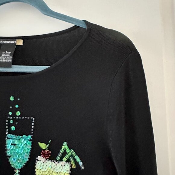 Vintage Sweaterworks Black Ribbed Sequin Cocktail Drinks Top Women's Size Large - Picture 4 of 14